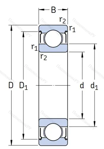 Однорядный шариковый подшипник 6307 2Z от производителя  SKF