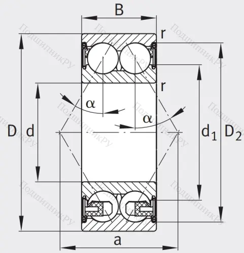 Двухрядный шариковый подшипник 3206 BD XL 2Z TVH от производителя  FAG