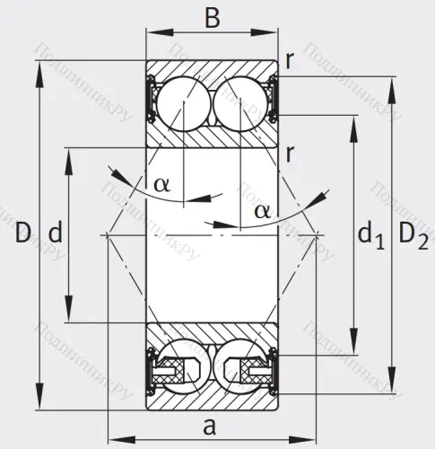 Двухрядный шариковый подшипник 3208 BD XL 2HRS TVH от производителя  FAG