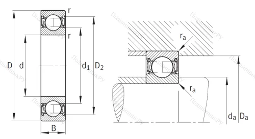 Однорядный шариковый подшипник 6308 2RSR от производителя  FAG