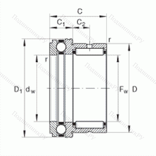 Шарикоподшипник упорный комбинированный с игольчатыми роликами NKX 50